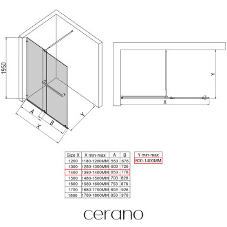 CERANO Sprchová zástěna Medin L/P chrom, transparent sklo 140x195 dvoudílná pevná