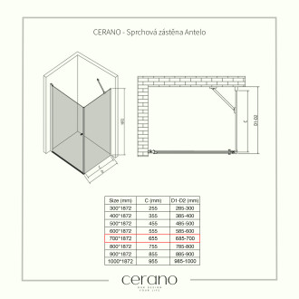 CERANO Sprchová zástěna pro dveře Antelo L/P chrom, transparent sklo 70x190 jednodílná
