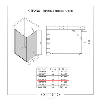 CERANO Sprchová zástěna Antelo L/P chrom, transparentní sklo 80x190 cm pevná CER-432424