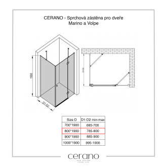 CERANO Sprchová zástěna pro dveře L/P černá matná, transp.sklo 80x190 cm, pevná CER-420267