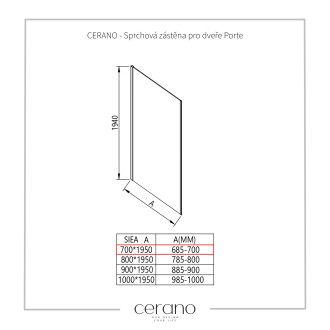 CERANO Sprchová zástěna Porte L/P chrom, transparentní sklo 70x195 cm, pevná CER-413423