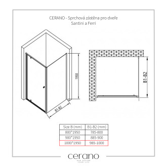 CERANO Sprchová zástěna pro dveře L/P chrom, transp.sklo 100x195cm pevná CER-425647