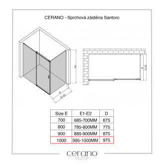 CERANO Sprchová zástěna pro dveře Santoro L/P 8mm černá mat transp sklo 100x195 jednodílná
