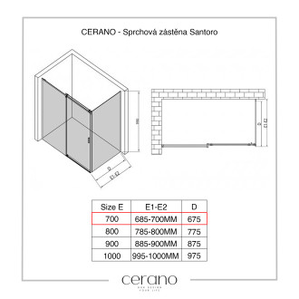 CERANO Sprchová zástěna pro dveře Santoro L/P 8mm chrom, transp sklo 70x195 jednodílná
