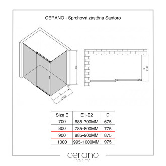 CERANO Sprchová zástěna Santoro L/P chrom, transparentní sklo 90x195 cm pevná CER-424981