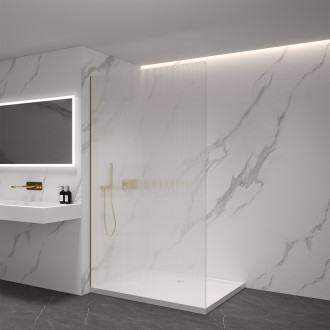 CERANO - Sprchová zástěna Walk-in Crystal L/P - bezvzpěrový systém - zlatá kartáčovaná, rýhované sklo - 50x200 cm