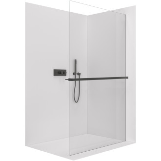 CERANO - Sprchová zástěna Walk-in Crystal L/P - polička/držák na ručníky - bezvzpěrový systém - černá matná, transparentní sklo - 70x200 cm