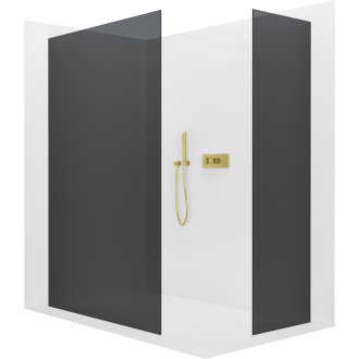 CERANO - Sprchová zástěna Walk-in Onyx T L/P - zápustný profil - zlatá kartáčovaná, grafitové sklo - 130x50 cm