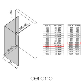 CERANO - Sprchová zástěna Walk-in Onyx Corner Cube L/P - 8 mm - hranatá vzpěra - černá matná, grafitové sklo - 110x100 cm