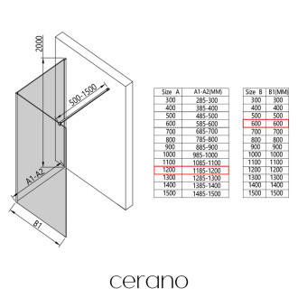 CERANO - Sprchová zástěna Walk-in Onyx Corner Cube L/P - 8 mm - hranatá vzpěra - černá matná, grafitové sklo - 120x60 cm