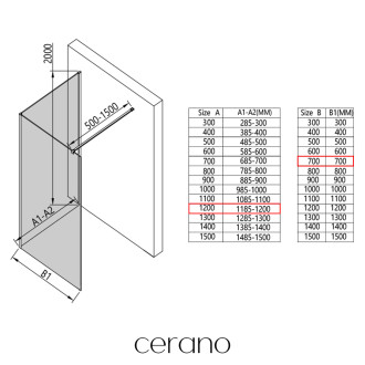 CERANO - Sprchová zástěna Walk-in Onyx Corner Cube L/P - 8 mm - hranatá vzpěra - černá matná, grafitové sklo - 120x70 cm