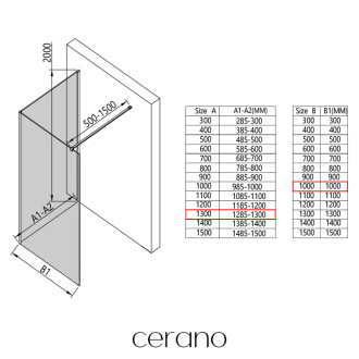 CERANO - Sprchová zástěna Walk-in Onyx Corner Cube L/P - 8 mm - hranatá vzpěra - černá matná, grafitové sklo - 130x100 cm