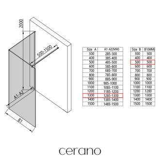 CERANO - Sprchová zástěna Walk-in Onyx Corner Cube L/P - 8 mm - hranatá vzpěra - černá matná, grafitové sklo - 130x50 cm