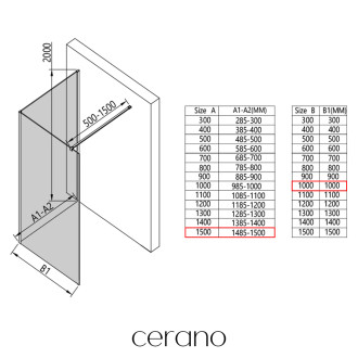 CERANO - Sprchová zástěna Walk-in Onyx Corner Cube L/P - 8 mm - hranatá vzpěra - černá matná, grafitové sklo - 150x100 cm