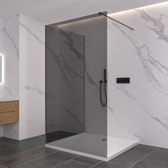 CERANO - Sprchová zástěna Walk-in Onyx Corner Cube L/P - 8 mm - hranatá vzpěra - černá matná, grafitové sklo - 150x130 cm