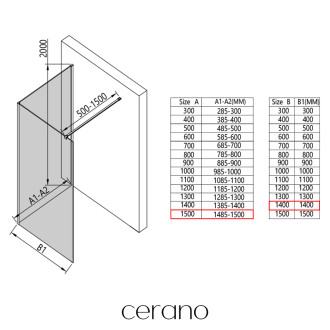 CERANO - Sprchová zástěna Walk-in Onyx Corner Cube L/P - 8 mm - hranatá vzpěra - černá matná, grafitové sklo - 150x140 cm