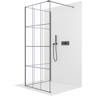 CERANO - Sprchová zástěna Walk-in Onyx Corner Cube L/P - 8 mm - hranatá vzpěra - černá matná, industriální sklo - 150x90 cm