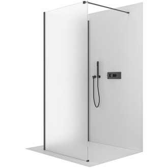 CERANO - Sprchová zástěna Walk-in Onyx Corner Cube L/P - 8 mm - hranatá vzpěra - černá matná, mléčné sklo - 140x70 cm