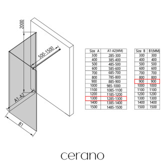 CERANO - Sprchová zástěna Walk-in Onyx Corner Cube L/P - 8 mm - hranatá vzpěra - černá matná, rýhované sklo - 130x90 cm