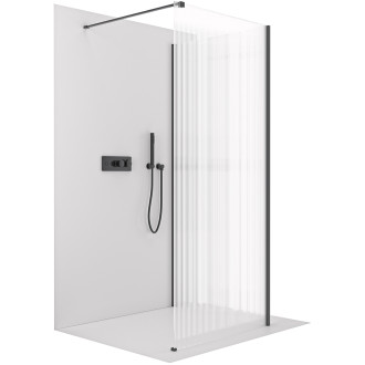 CERANO - Sprchová zástěna Walk-in Onyx Corner Cube L/P - 8 mm - hranatá vzpěra - černá matná, rýhované sklo - 150x110 cm