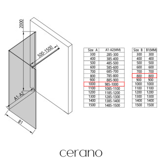 CERANO - Sprchová zástěna Walk-in Onyx Corner Cube L/P - 8 mm - hranatá vzpěra - černá matná, transparentní sklo - 100x80 cm