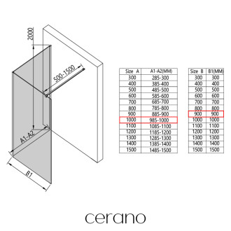 CERANO - Sprchová zástěna Walk-in Onyx Corner Cube L/P - 8 mm - hranatá vzpěra - černá matná, transparentní sklo - 100x90 cm