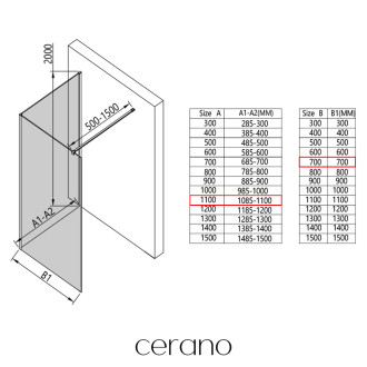 CERANO - Sprchová zástěna Walk-in Onyx Corner Cube L/P - 8 mm - hranatá vzpěra - černá matná, transparentní sklo - 110x70 cm