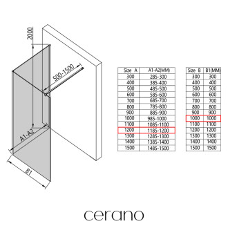 CERANO - Sprchová zástěna Walk-in Onyx Corner Cube L/P - 8 mm - hranatá vzpěra - černá matná, transparentní sklo - 120x100 cm