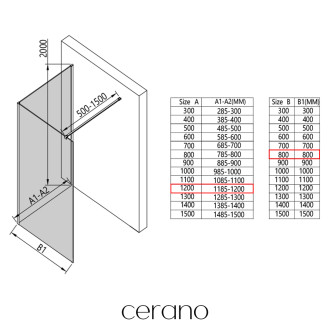 CERANO - Sprchová zástěna Walk-in Onyx Corner Cube L/P - 8 mm - hranatá vzpěra - černá matná, transparentní sklo - 120x80 cm