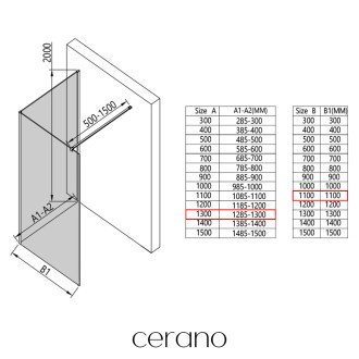 CERANO - Sprchová zástěna Walk-in Onyx Corner Cube L/P - 8 mm - hranatá vzpěra - černá matná, transparentní sklo - 130x110 cm