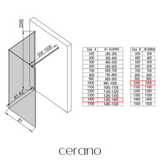 CERANO - Sprchová zástěna Walk-in Onyx Corner Cube L/P - 8 mm - hranatá vzpěra - černá matná, transparentní sklo - 140x100 cm
