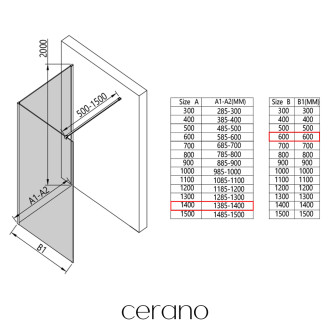 CERANO - Sprchová zástěna Walk-in Onyx Corner Cube L/P - 8 mm - hranatá vzpěra - černá matná, transparentní sklo - 140x60 cm
