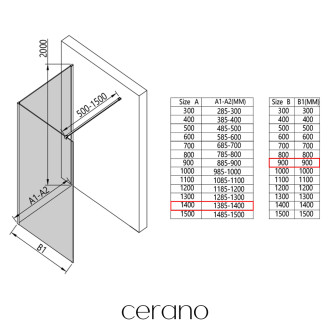 CERANO - Sprchová zástěna Walk-in Onyx Corner Cube L/P - 8 mm - hranatá vzpěra - černá matná, transparentní sklo - 140x90 cm