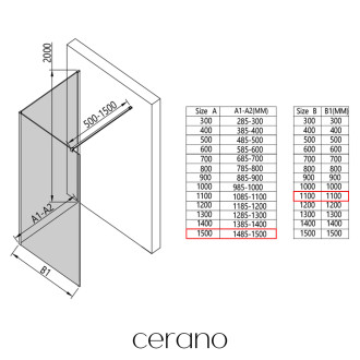 CERANO - Sprchová zástěna Walk-in Onyx Corner Cube L/P - 8 mm - hranatá vzpěra - černá matná, transparentní sklo - 150x110 cm