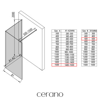 CERANO - Sprchová zástěna Walk-in Onyx Corner Cube L/P - 8 mm - hranatá vzpěra - černá matná, transparentní sklo - 150x50 cm