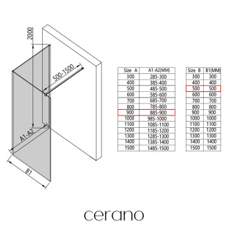 CERANO - Sprchová zástěna Walk-in Onyx Corner Cube L/P - 8 mm - hranatá vzpěra - černá matná, transparentní sklo - 90x50 cm