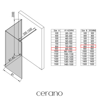 CERANO - Sprchová zástěna Walk-in Onyx Corner Cube L/P - 8 mm - hranatá vzpěra - černá matná, transparentní sklo - 90x80 cm