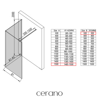 CERANO - Sprchová zástěna Walk-in Onyx Corner Cube L/P - 8 mm - kulatá vzpěra - černá matná, grafitové sklo - 150x30 cm