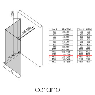 CERANO Sprchová zástěna Walk-in Onyx Corner L/P černá mat, industriální sklo 130x200
