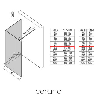 CERANO Sprchová zástěna Walk-in Onyx Corner L/P černá mat, industriální sklo 90x200
