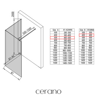 CERANO - Sprchová zástěna Walk-in Onyx Corner Cube L/P - 8 mm - kulatá vzpěra - černá matná, mléčné sklo - 50x40 cm