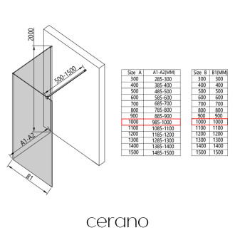 CERANO Sprchová zástěna Walk-in Onyx Corner L/P černá mat, rýhované sklo 100x200