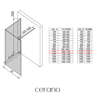 CERANO Sprchová zástěna Walk-in Onyx Corner L/P černá mat, rýhované sklo 110x200