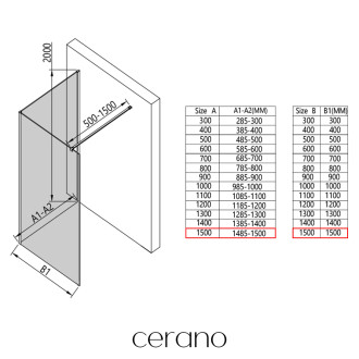 CERANO Sprchová zástěna Walk-in Onyx Corner L/P černá mat, rýhované sklo 150x200