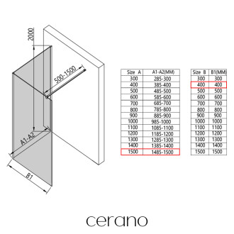 CERANO - Sprchová zástěna Walk-in Onyx Corner Cube L/P - 8 mm - kulatá vzpěra - černá matná, transparentní sklo - 150x40 cm