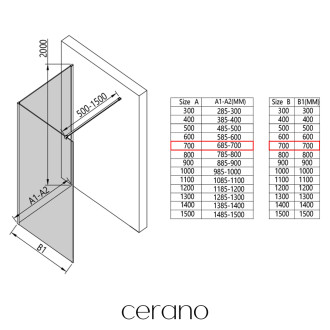CERANO Sprchová zástěna Walk-in Onyx Corner L/P černá mat, transparent sklo 70x200