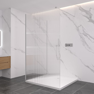 CERANO - Sprchová zástěna Walk-in Onyx Corner Cube L/P - 8 mm - hranatá vzpěra - chrom, rýhované sklo - 140x60 cm