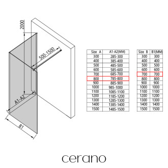 CERANO - Sprchová zástěna Walk-in Onyx Corner Cube L/P - 8 mm - hranatá vzpěra - chrom, rýhované sklo - 80x70 cm
