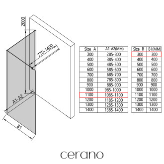 CERANO - Sprchová zástěna Walk-in Onyx Corner Round L/P - 8 mm - kulatá vzpěra - černá matná, grafitové sklo - 110x30 cm