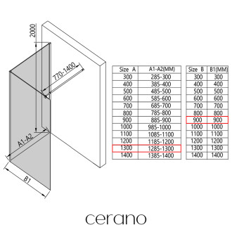 CERANO - Sprchová zástěna Walk-in Onyx Corner Round L/P - 8 mm - hranatá vzpěra - černá matná, grafitové sklo - 130x90 cm